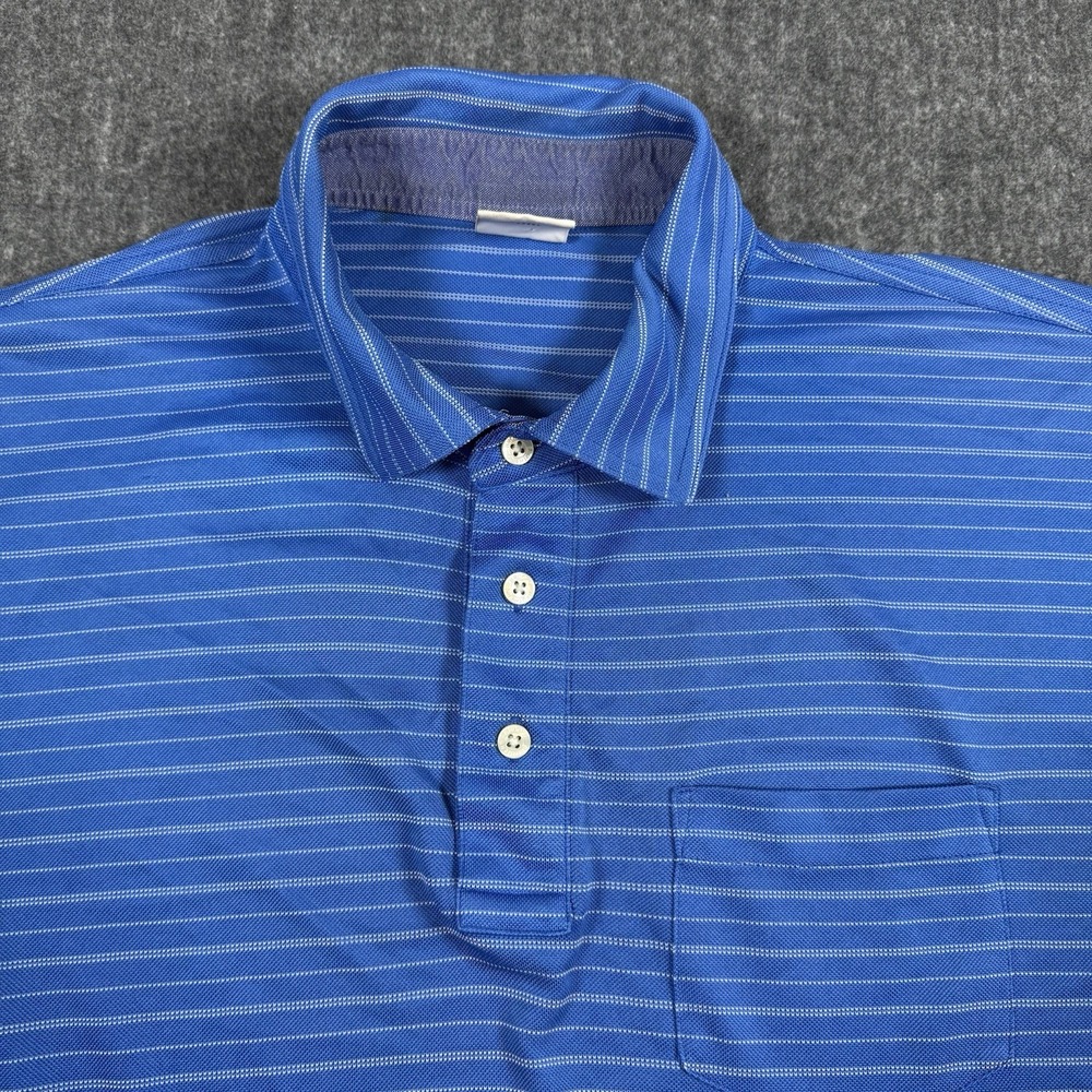 Brooks Brothers Men's L Performance Polo Shirt Blue Striped Pocket Polyester